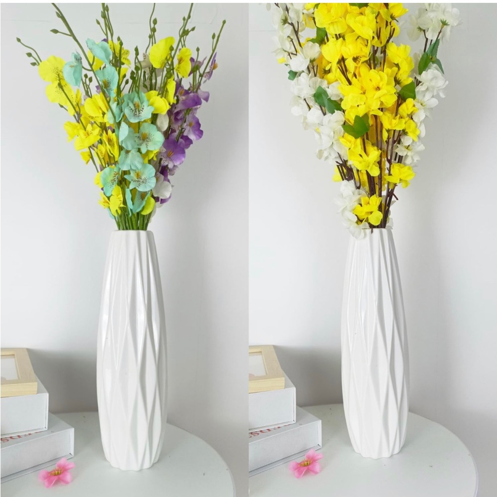 White Ceramic Flower Vase,12 Inch Tall Modern Textured Vases for Farmhouse,Shelf